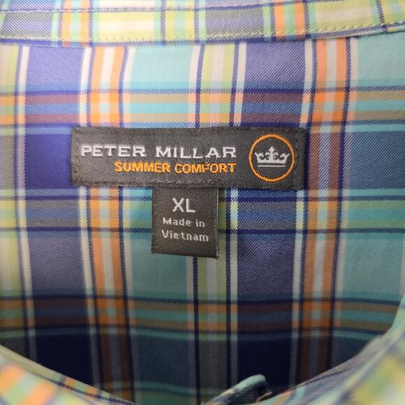 Peter Millar Crown Summer Comfort Shirt Men's XL Blue Multi Plaid Golf Summer - Picture 4 of 10